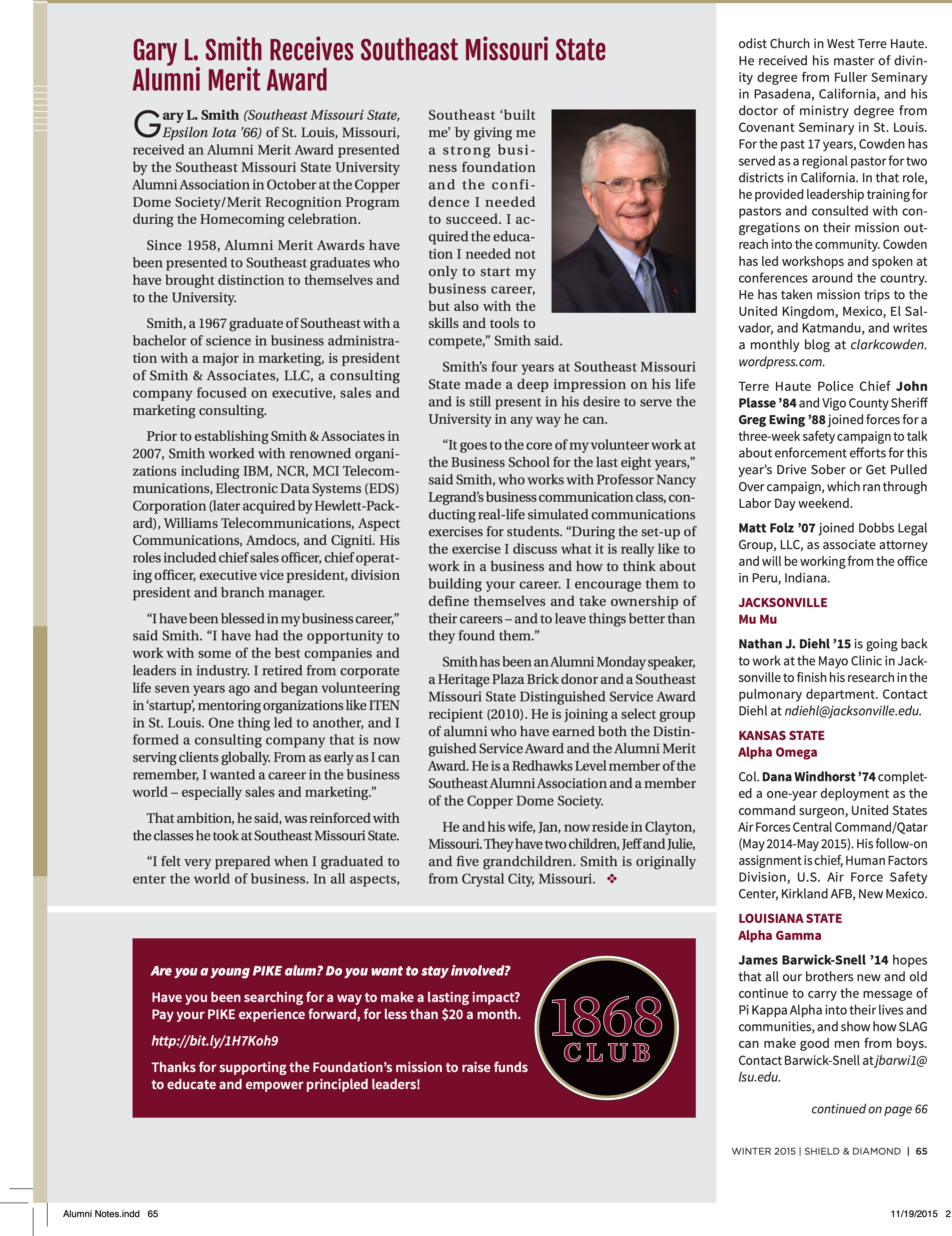 Gary L. Smith Receives Southeast Missouri State